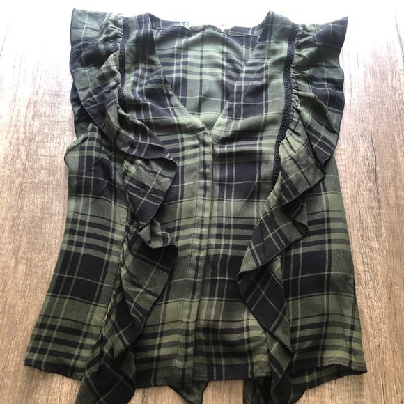 Alice & Olivia Plaid Blouse S/P with Ruffles - Picture 1 of 7